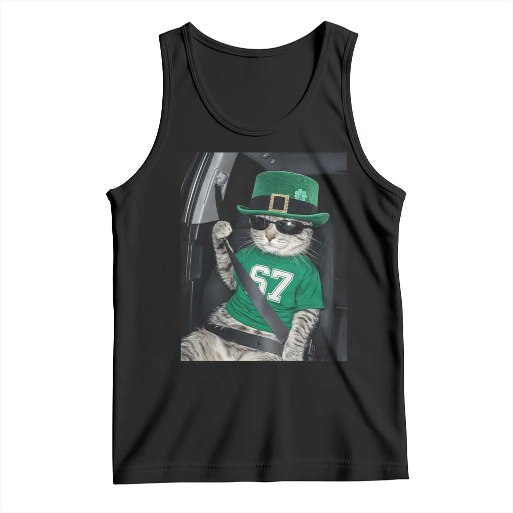 67 Cat St Patricks Day Tank Top Funny Cat Driver Leprechaun Meme TS14 Black Print Your Wear