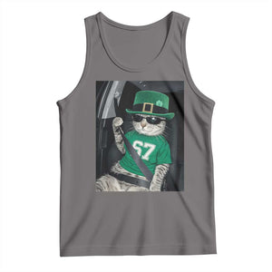67 Cat St Patricks Day Tank Top Funny Cat Driver Leprechaun Meme TS14 Deep Heather Print Your Wear