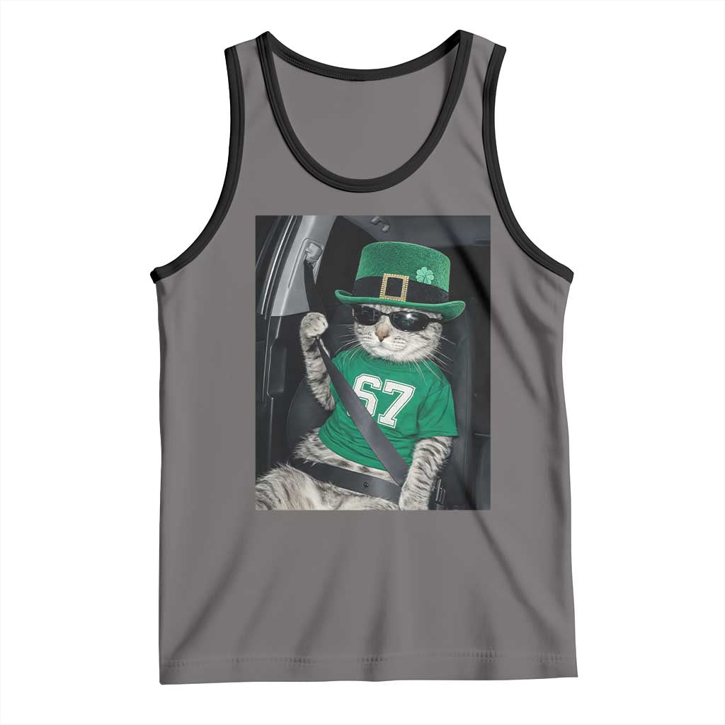 67 Cat St Patricks Day Tank Top Funny Cat Driver Leprechaun Meme TS14 Deep Heather Black Print Your Wear