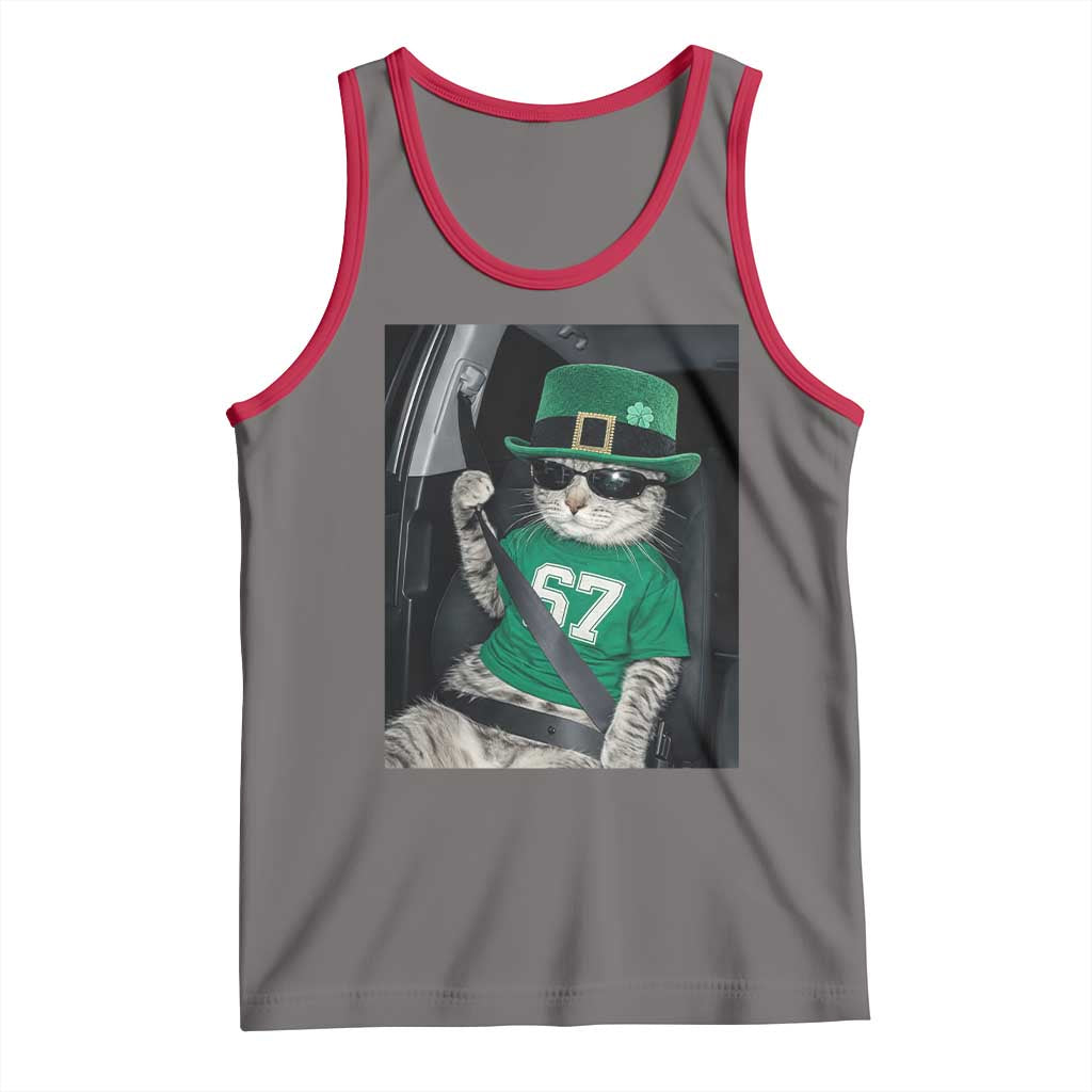 67 Cat St Patricks Day Tank Top Funny Cat Driver Leprechaun Meme TS14 Deep Heather Red Print Your Wear