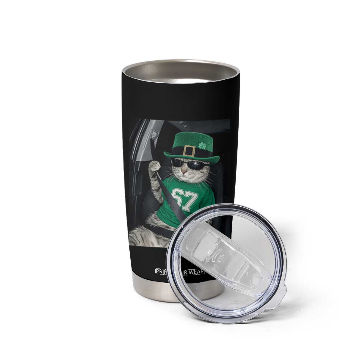 67 Cat St Patricks Day Tumbler Cup Funny Cat Driver Leprechaun Meme TS14 Print Your Wear