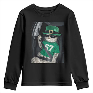 67 Cat St Patricks Day Youth Sweatshirt Funny Cat Driver Leprechaun Meme TS14 Black Print Your Wear