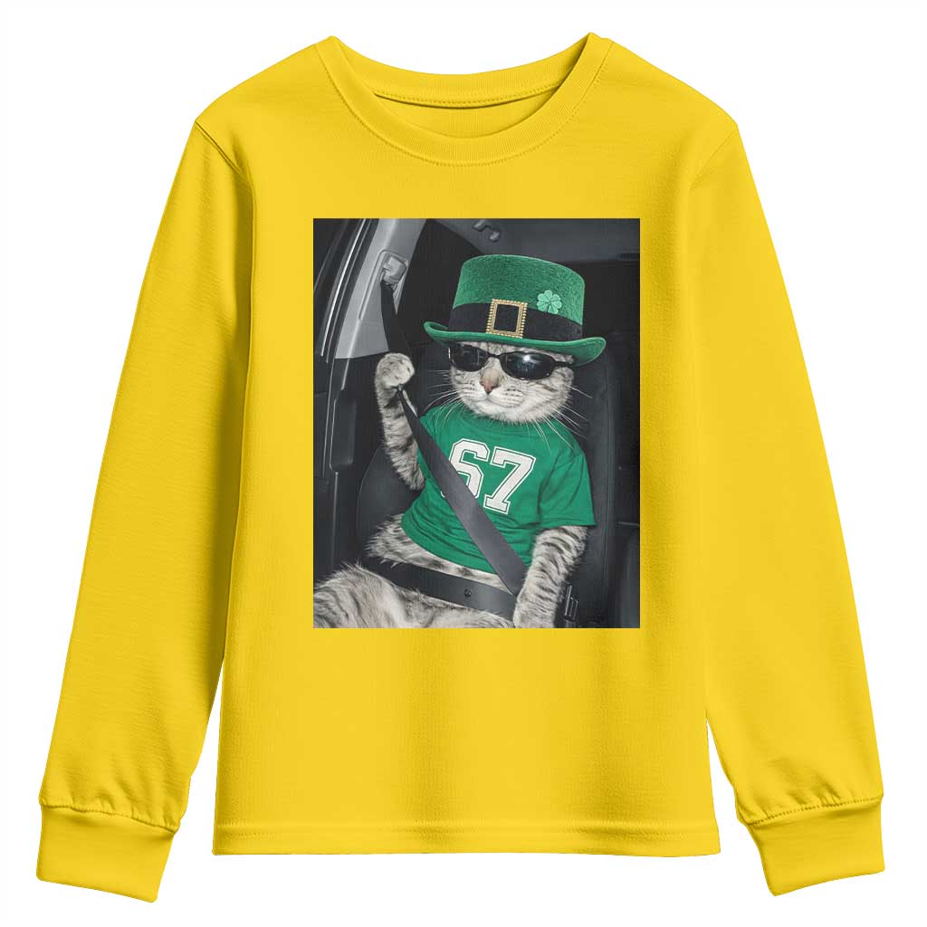 67 Cat St Patricks Day Youth Sweatshirt Funny Cat Driver Leprechaun Meme TS14 Daisy Print Your Wear