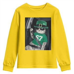 67 Cat St Patricks Day Youth Sweatshirt Funny Cat Driver Leprechaun Meme TS14 Daisy Print Your Wear