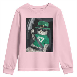 67 Cat St Patricks Day Youth Sweatshirt Funny Cat Driver Leprechaun Meme TS14 Light Pink Print Your Wear