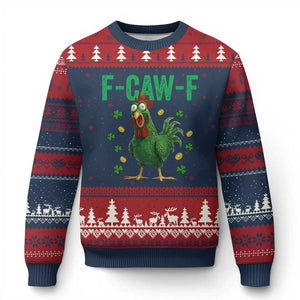 Funny St Patrick Day Ugly Christmas Sweater F-Caw-F Lucky Chicken Meme TS14 Navy Red Print Your Wear