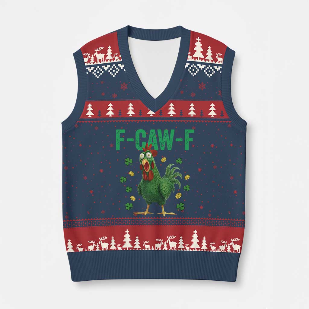 Funny St Patrick Day V-Neck Knit Sweater Vest F-Caw-F Lucky Chicken Meme TS14 Navy Red Print Your Wear