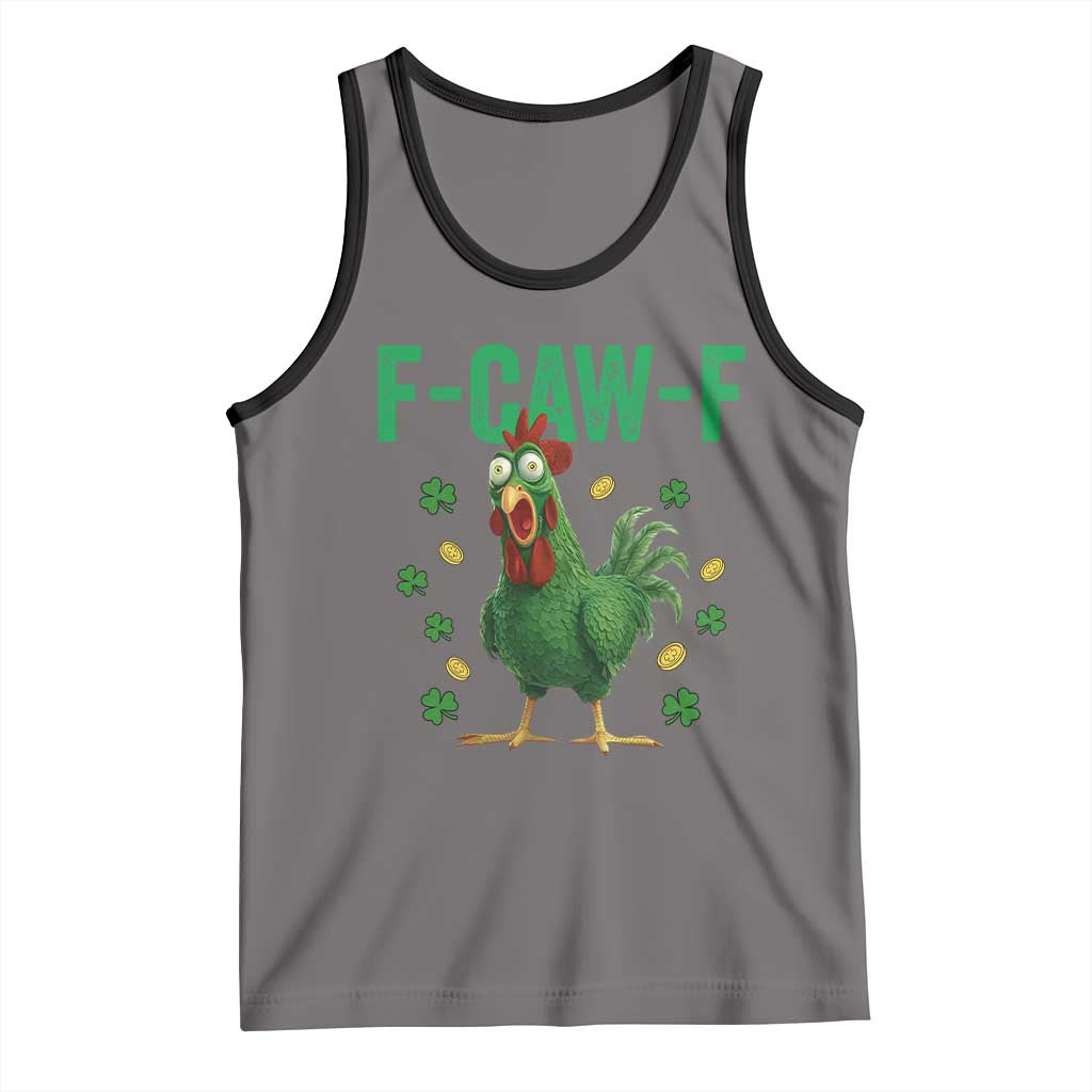 Funny St Patrick Day Tank Top F-Caw-F Lucky Chicken Meme TS14 Deep Heather Black Print Your Wear