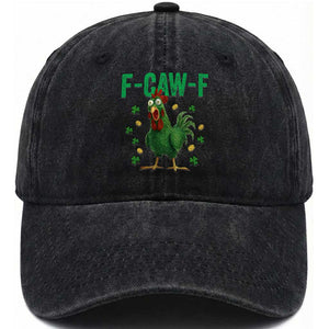 Funny St Patrick Day Washed Cotton Baseball Cap F-Caw-F Lucky Chicken Meme TS14 Washed Cap Universal Fit Black Print Your Wear