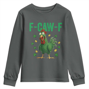 Funny St Patrick Day Youth Sweatshirt F-Caw-F Lucky Chicken Meme TS14 Dark Heather Print Your Wear