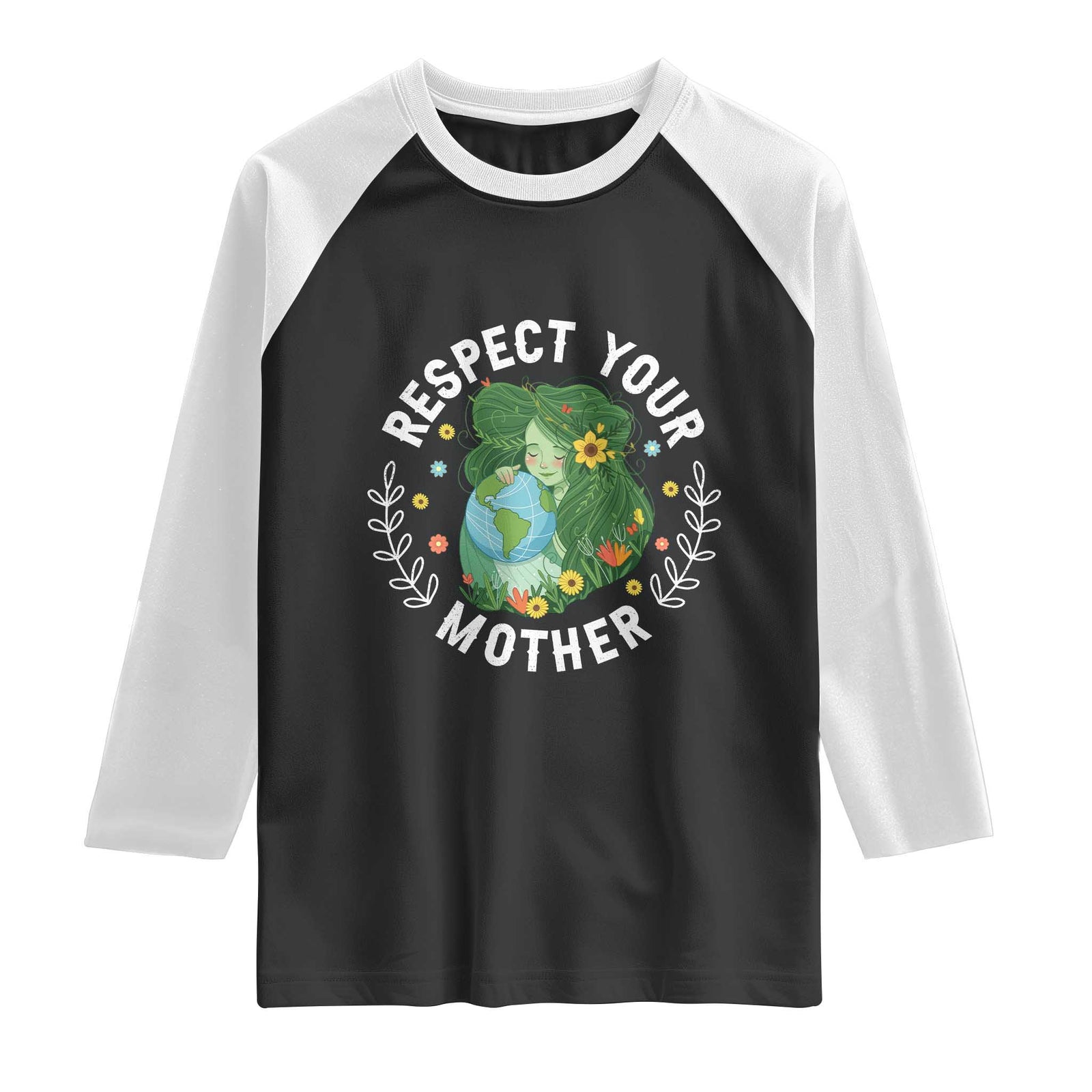 Respect Your Mother Raglan Shirt Earth Mother Women Girl TS14 Black White Print Your Wear