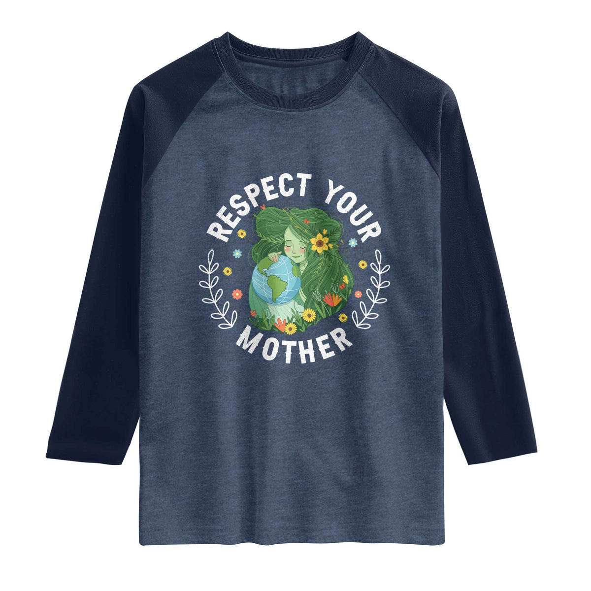 Respect Your Mother Raglan Shirt Earth Mother Women Girl TS14 Heather Denim Navy Print Your Wear