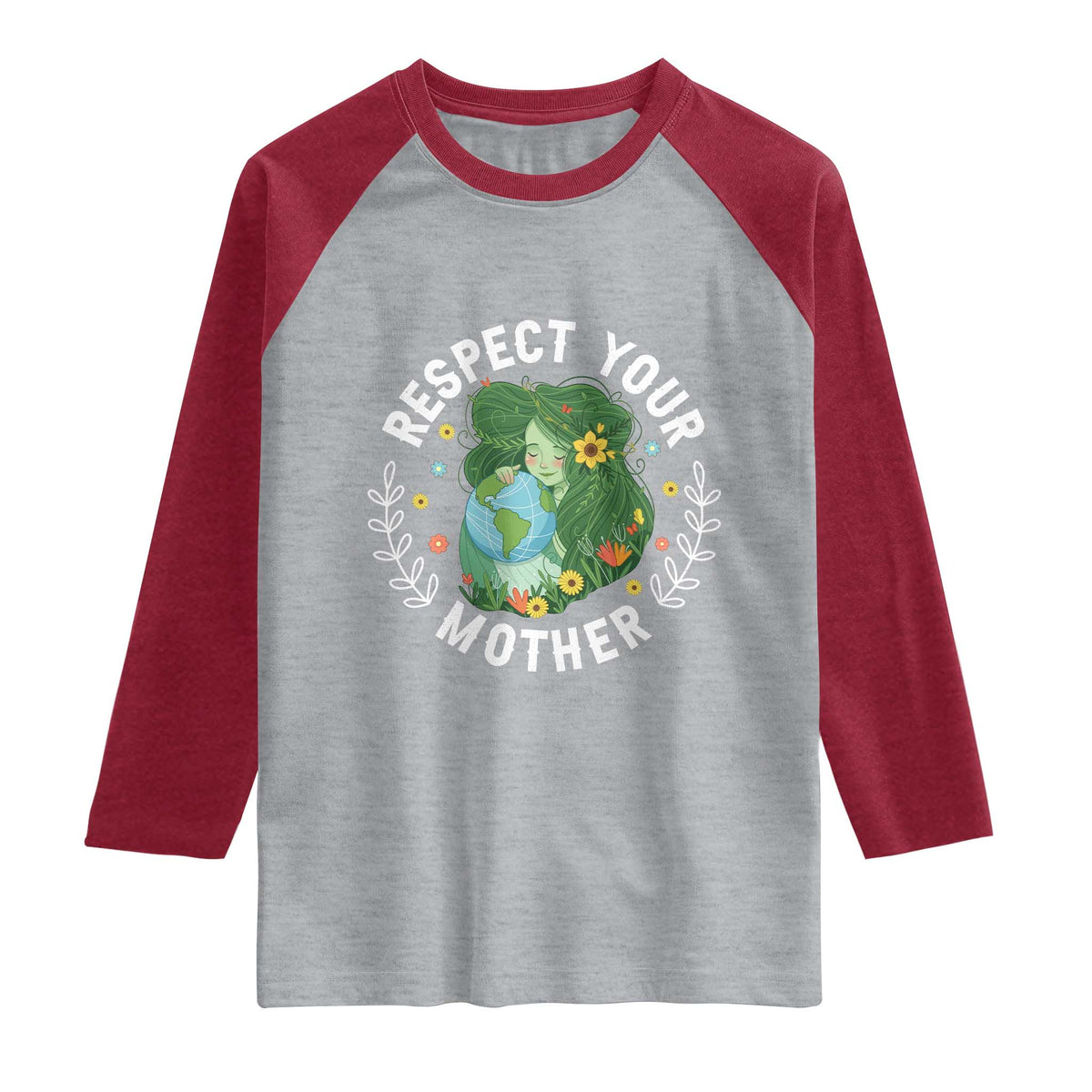 Respect Your Mother Raglan Shirt Earth Mother Women Girl TS14 Heather Gray Heather Red Print Your Wear