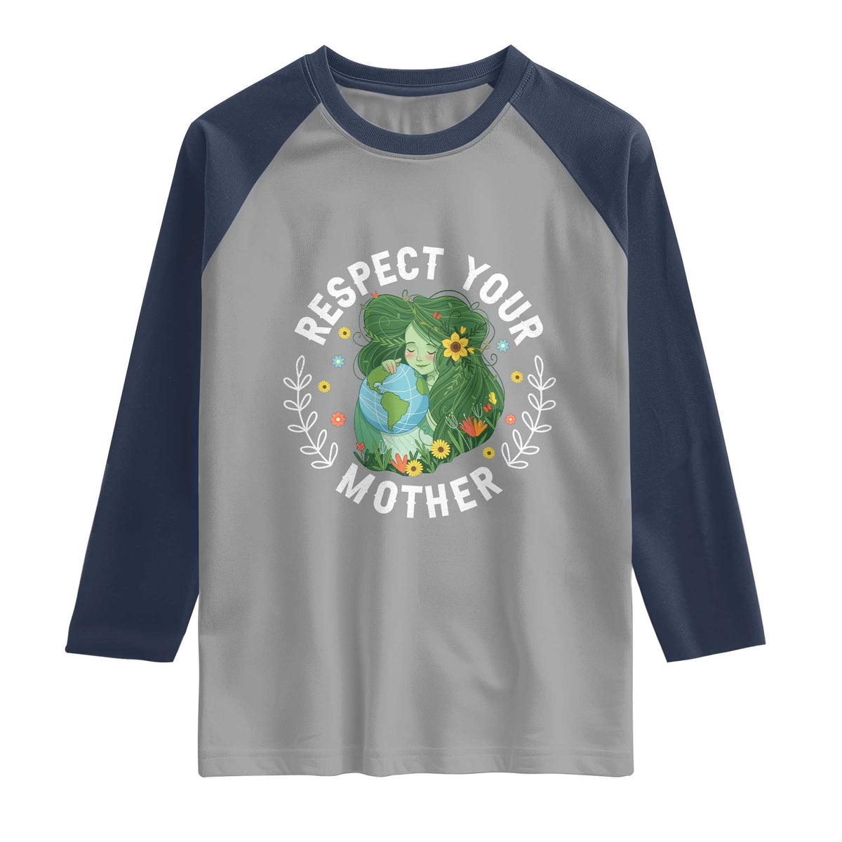Respect Your Mother Raglan Shirt Earth Mother Women Girl TS14 Sport Gray Navy Print Your Wear