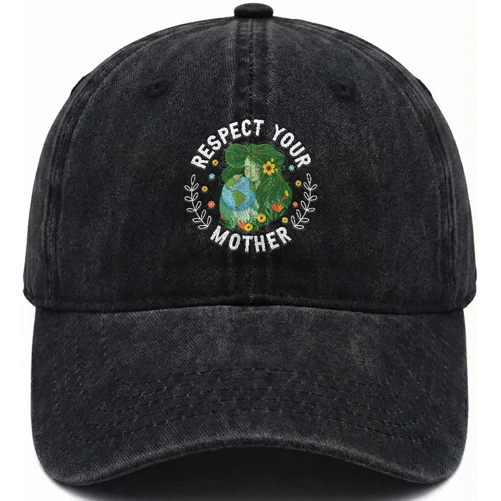 Respect Your Mother Washed Cotton Baseball Cap Earth Mother Women Girl TS14 Print Your Wear