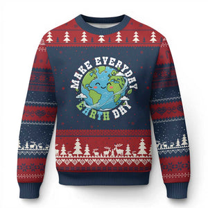 Funny Make Earth Day Every Day Ugly Christmas Sweater Cute Environmental Awareness Earth Day TS14 Navy Red Print Your Wear