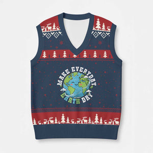 Funny Make Earth Day Every Day V-Neck Knit Sweater Vest Cute Environmental Awareness Earth Day TS14 Navy Red Print Your Wear