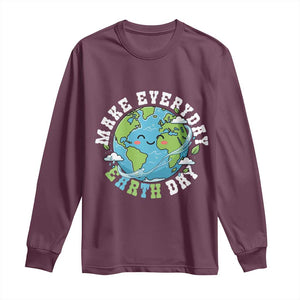 Funny Make Earth Day Every Day Long Sleeve Shirt Cute Environmental Awareness Earth Day TS14 Maroon Print Your Wear