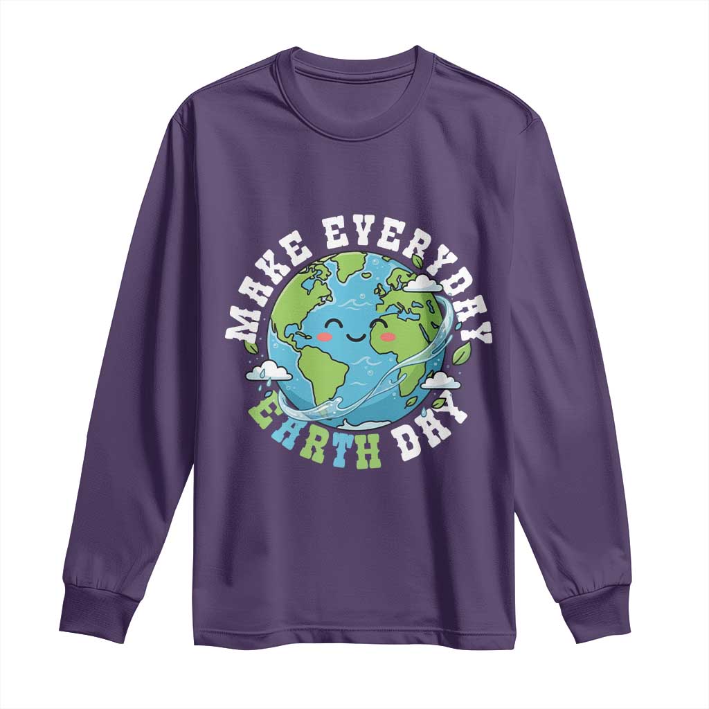 Funny Make Earth Day Every Day Long Sleeve Shirt Cute Environmental Awareness Earth Day TS14 Purple Print Your Wear