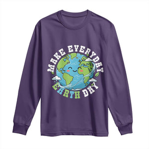 Funny Make Earth Day Every Day Long Sleeve Shirt Cute Environmental Awareness Earth Day TS14 Purple Print Your Wear