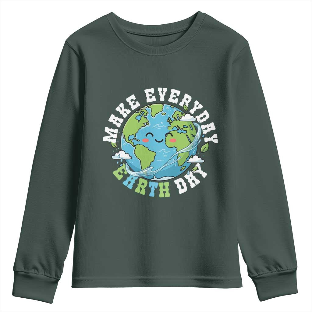 Funny Make Earth Day Every Day Youth Sweatshirt Cute Environmental Awareness Earth Day TS14 Dark Forest Green Print Your Wear