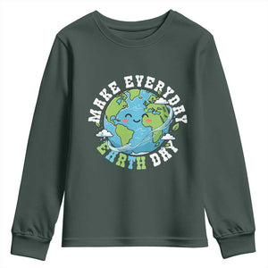 Funny Make Earth Day Every Day Youth Sweatshirt Cute Environmental Awareness Earth Day TS14 Dark Forest Green Print Your Wear