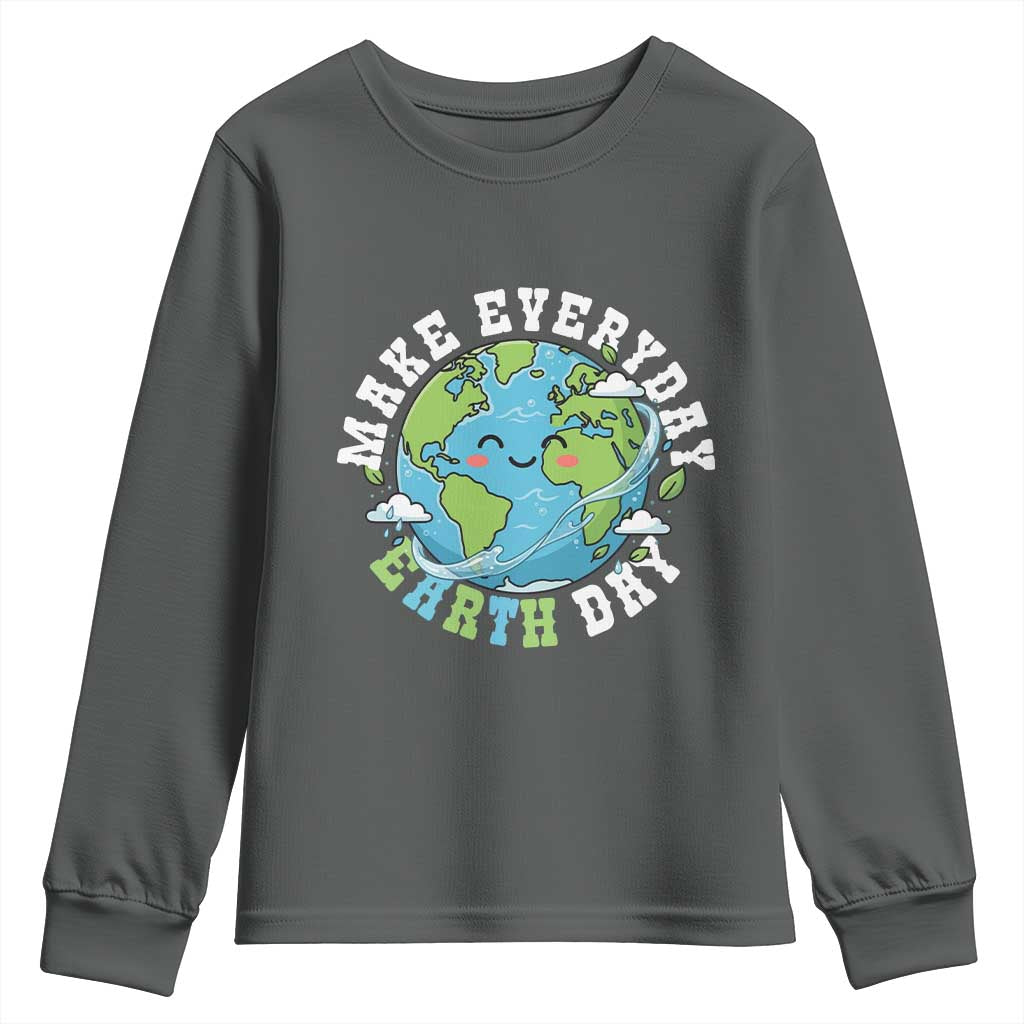 Funny Make Earth Day Every Day Youth Sweatshirt Cute Environmental Awareness Earth Day TS14 Dark Heather Print Your Wear
