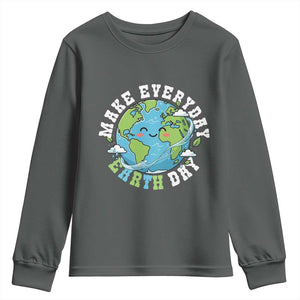 Funny Make Earth Day Every Day Youth Sweatshirt Cute Environmental Awareness Earth Day TS14 Dark Heather Print Your Wear