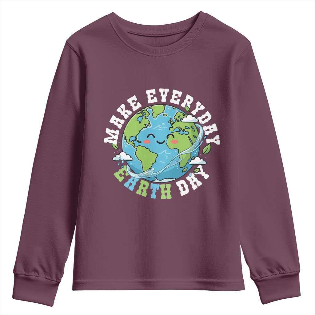 Funny Make Earth Day Every Day Youth Sweatshirt Cute Environmental Awareness Earth Day TS14 Maroon Print Your Wear
