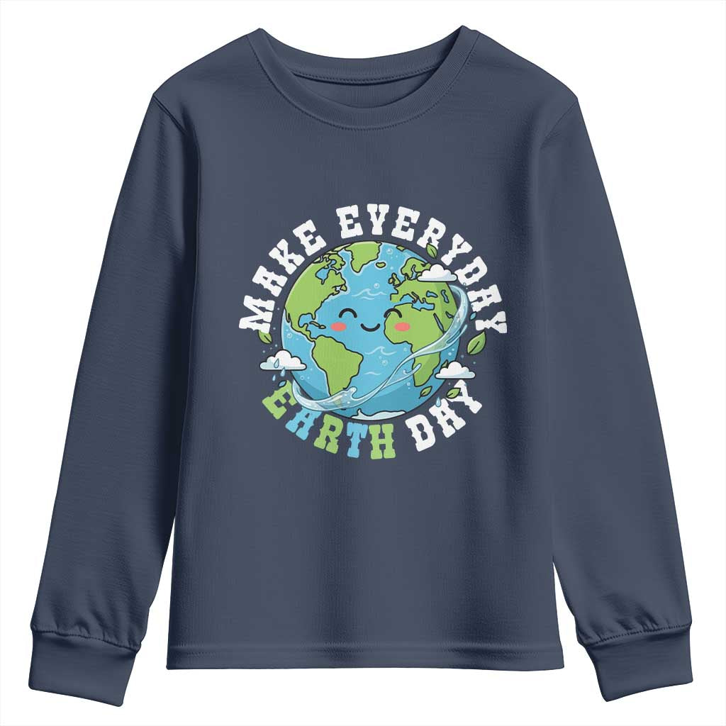 Funny Make Earth Day Every Day Youth Sweatshirt Cute Environmental Awareness Earth Day TS14 Navy Print Your Wear