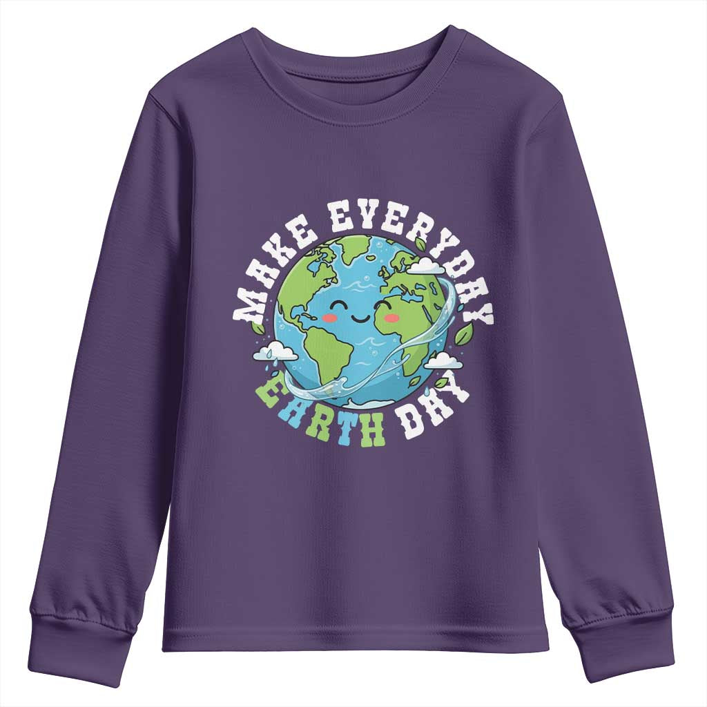 Funny Make Earth Day Every Day Youth Sweatshirt Cute Environmental Awareness Earth Day TS14 Purple Print Your Wear