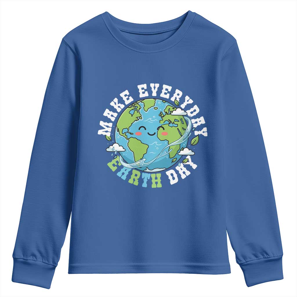 Funny Make Earth Day Every Day Youth Sweatshirt Cute Environmental Awareness Earth Day TS14 Royal Blue Print Your Wear