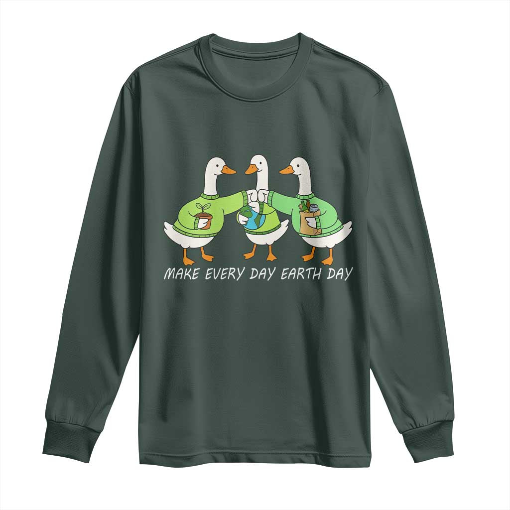 Funny Earth Day Long Sleeve Shirt Silly Goose Make Earth Day Every Day TS14 Dark Forest Green Print Your Wear