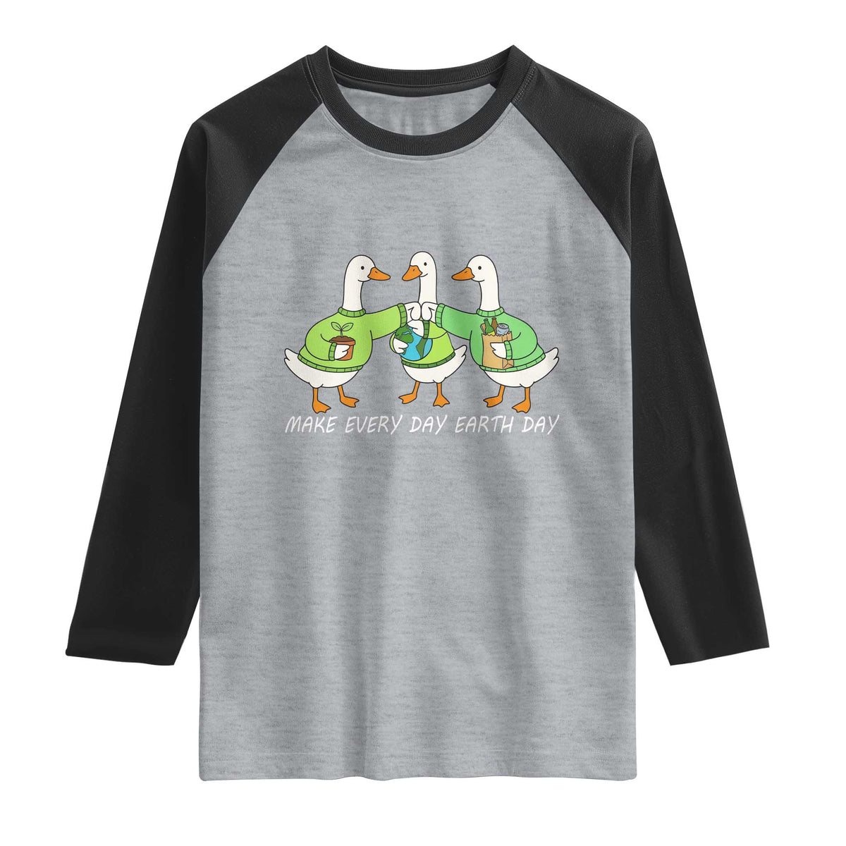 Funny Earth Day Raglan Shirt Silly Goose Make Earth Day Every Day TS14 Heather Gray Black Print Your Wear