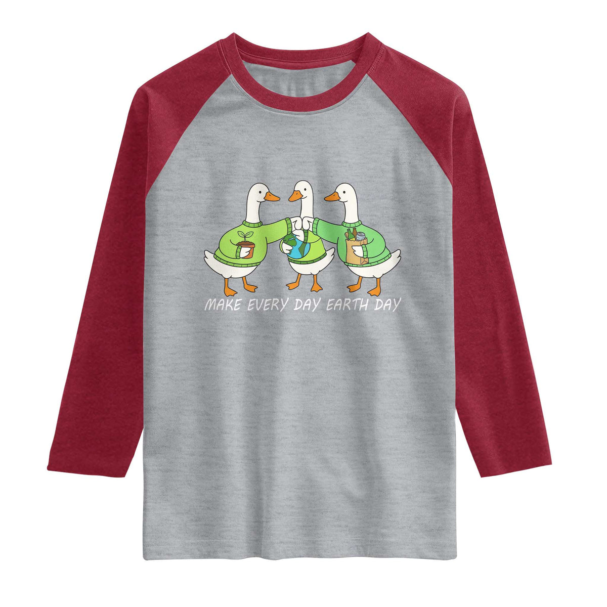 Funny Earth Day Raglan Shirt Silly Goose Make Earth Day Every Day TS14 Heather Gray Heather Red Print Your Wear
