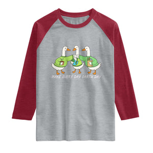 Funny Earth Day Raglan Shirt Silly Goose Make Earth Day Every Day TS14 Heather Gray Heather Red Print Your Wear