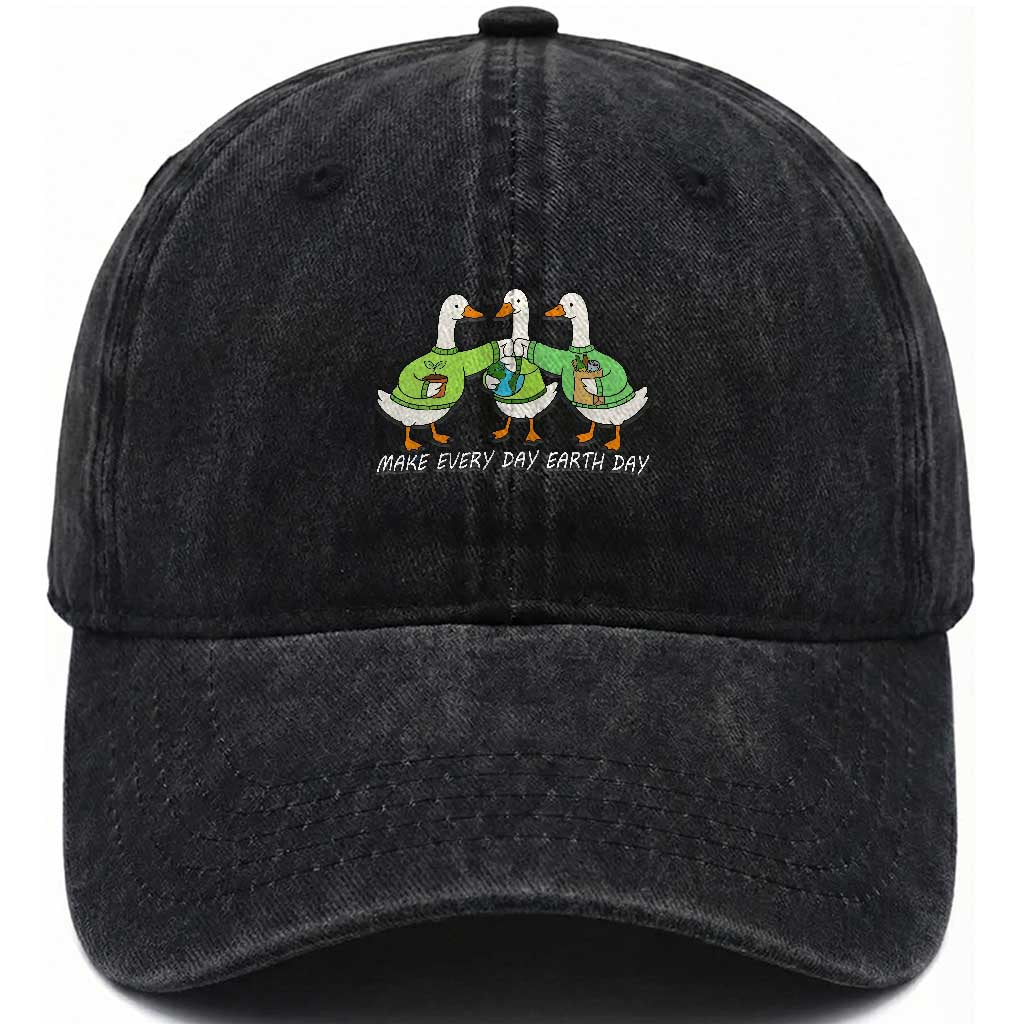 Funny Earth Day Washed Cotton Baseball Cap Silly Goose Make Earth Day Every Day TS14 Print Your Wear