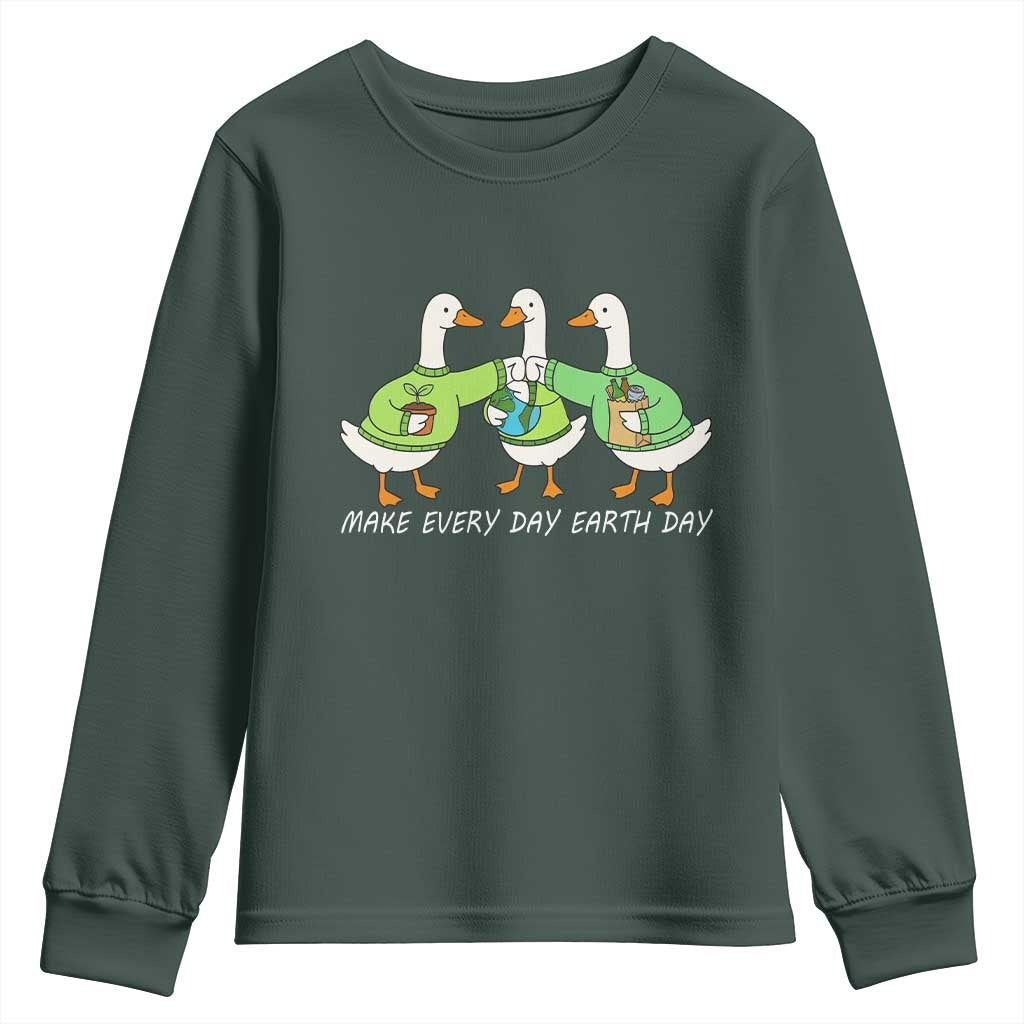 Funny Earth Day Youth Sweatshirt Silly Goose Make Earth Day Every Day TS14 Dark Forest Green Print Your Wear