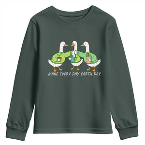 Funny Earth Day Youth Sweatshirt Silly Goose Make Earth Day Every Day TS14 Dark Forest Green Print Your Wear