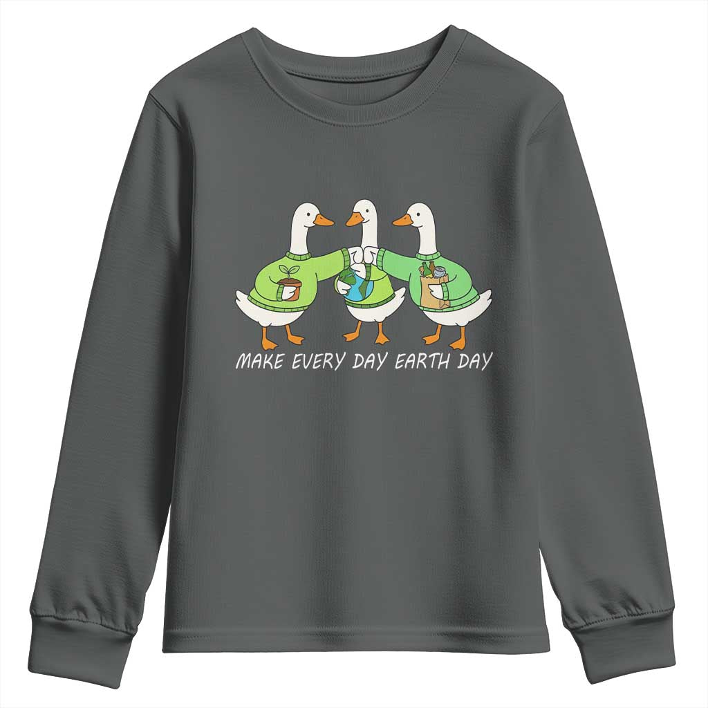 Funny Earth Day Youth Sweatshirt Silly Goose Make Earth Day Every Day TS14 Dark Heather Print Your Wear