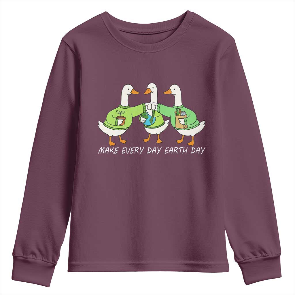 Funny Earth Day Youth Sweatshirt Silly Goose Make Earth Day Every Day TS14 Maroon Print Your Wear