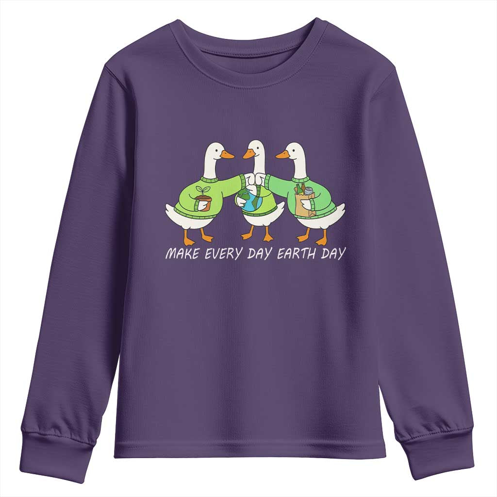 Funny Earth Day Youth Sweatshirt Silly Goose Make Earth Day Every Day TS14 Purple Print Your Wear