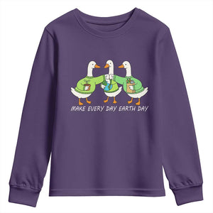 Funny Earth Day Youth Sweatshirt Silly Goose Make Earth Day Every Day TS14 Purple Print Your Wear