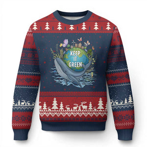 Keep It Green Earth Day Ugly Christmas Sweater Eco-Friendly Nature Environmental Awareness TS14 Navy Red Print Your Wear