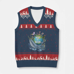 Keep It Green Earth Day V-Neck Knit Sweater Vest Eco-Friendly Nature Environmental Awareness TS14 Navy Red Print Your Wear