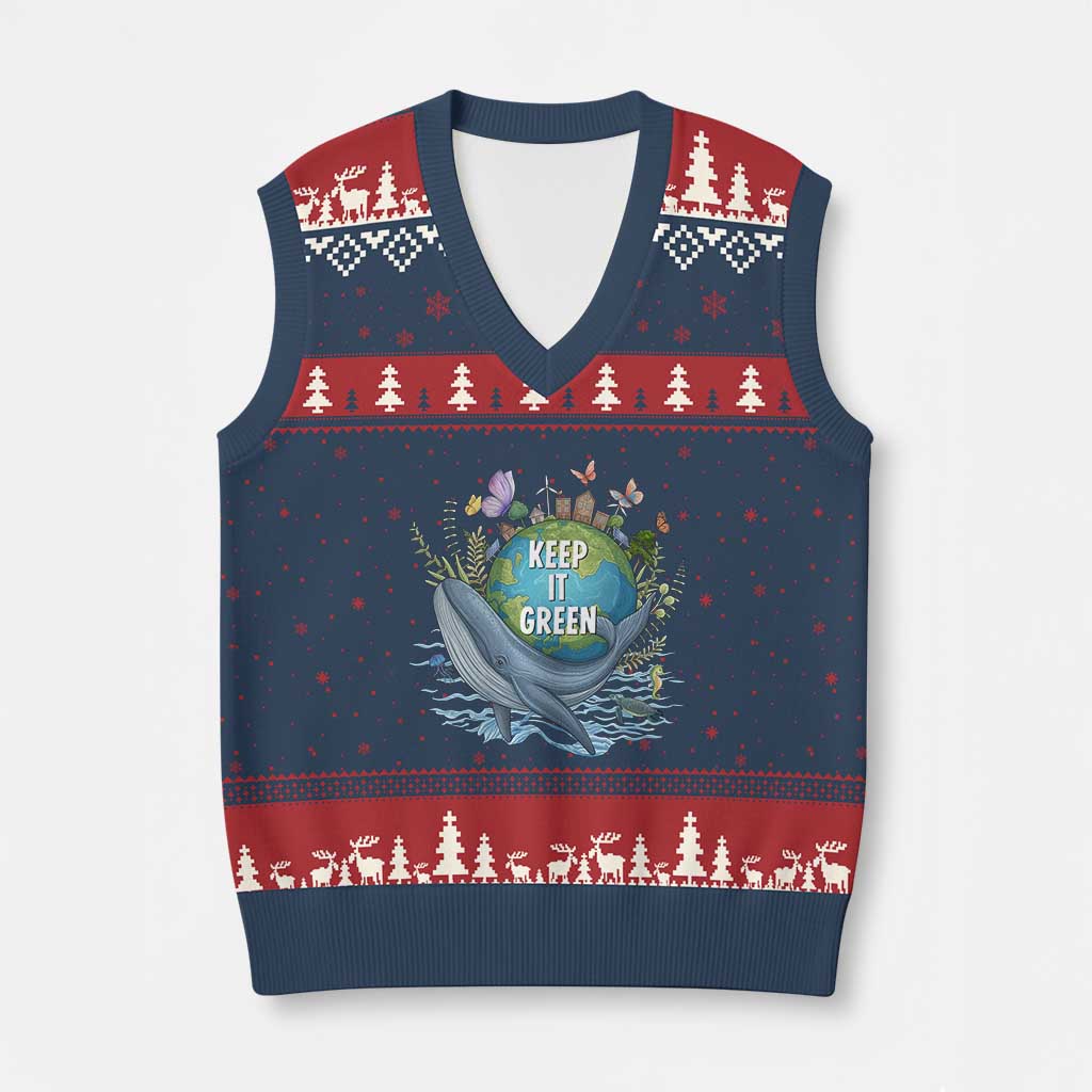 Keep It Green Earth Day V-Neck Knit Sweater Vest Eco-Friendly Nature Environmental Awareness TS14 Navy Red Print Your Wear