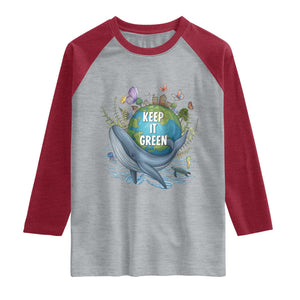 Keep It Green Earth Day Raglan Shirt Eco-Friendly Nature Environmental Awareness TS14 Heather Gray Heather Red Print Your Wear