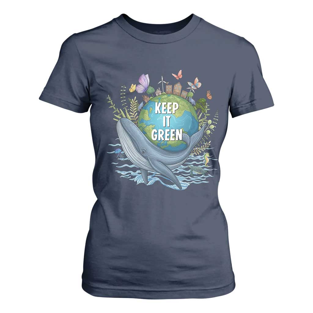 Keep It Green Earth Day T Shirt For Women Eco-Friendly Nature Environmental Awareness TS14 Navy Print Your Wear