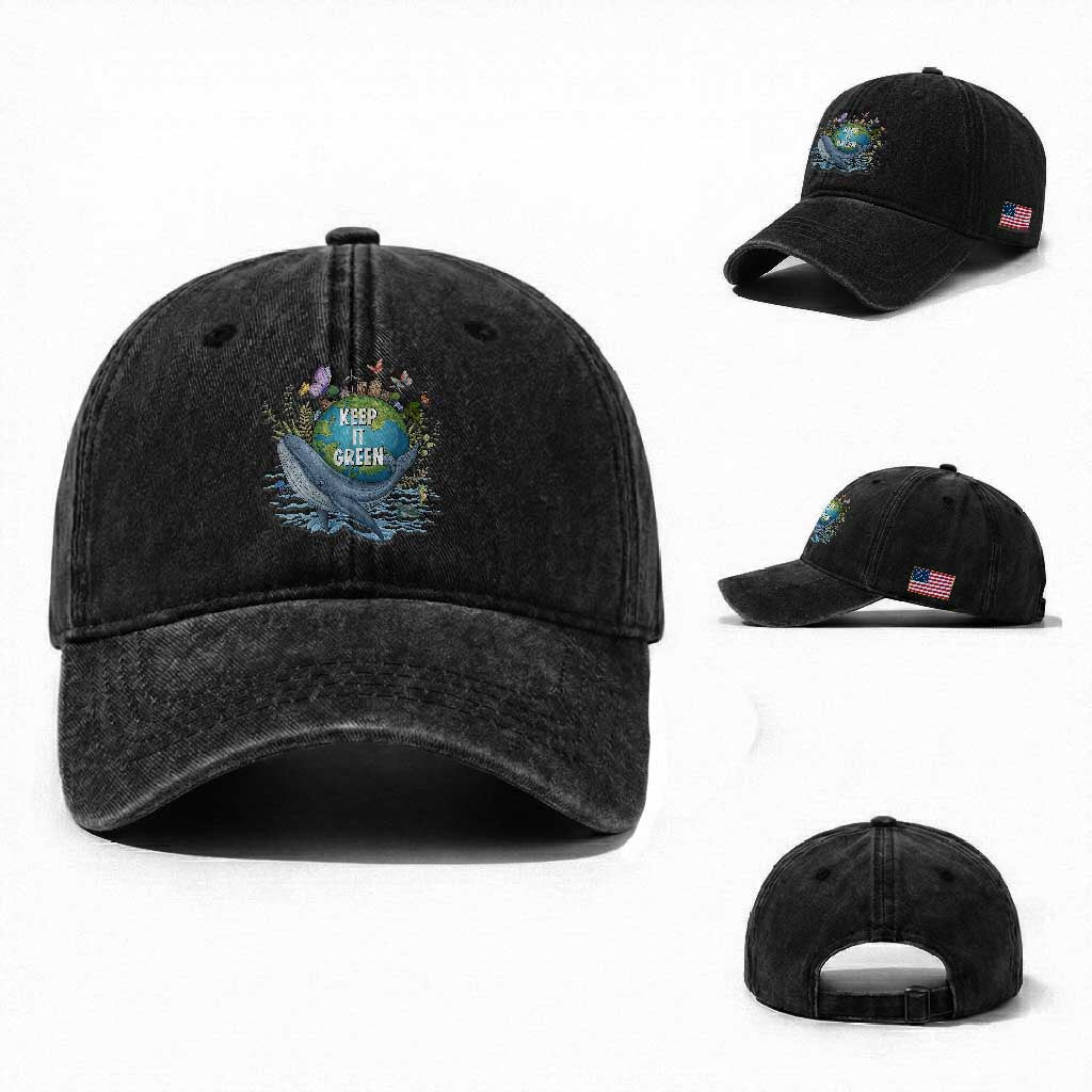 Keep It Green Earth Day Washed Cotton Baseball Cap Eco-Friendly Nature Environmental Awareness TS14 Washed Cap Universal Fit Black Print Your Wear