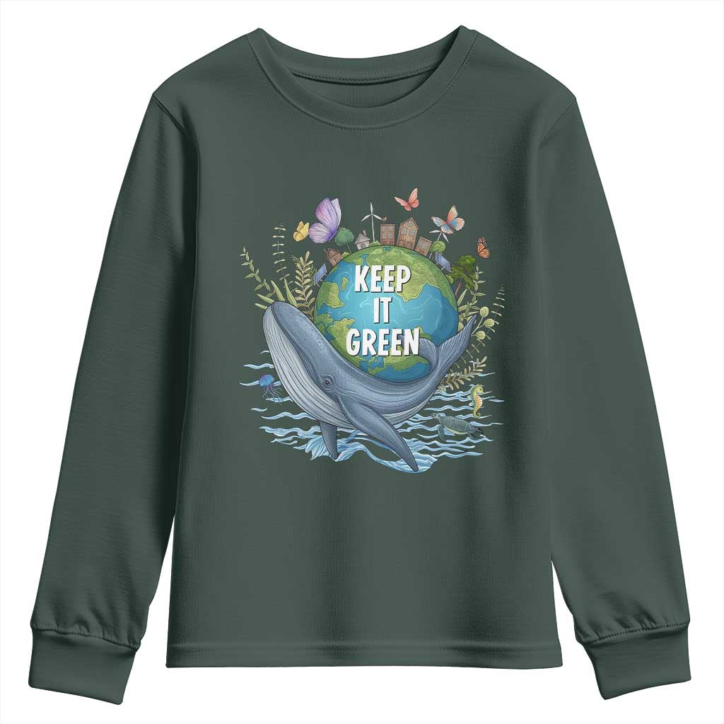 Keep It Green Earth Day Youth Sweatshirt Eco-Friendly Nature Environmental Awareness TS14 Dark Forest Green Print Your Wear